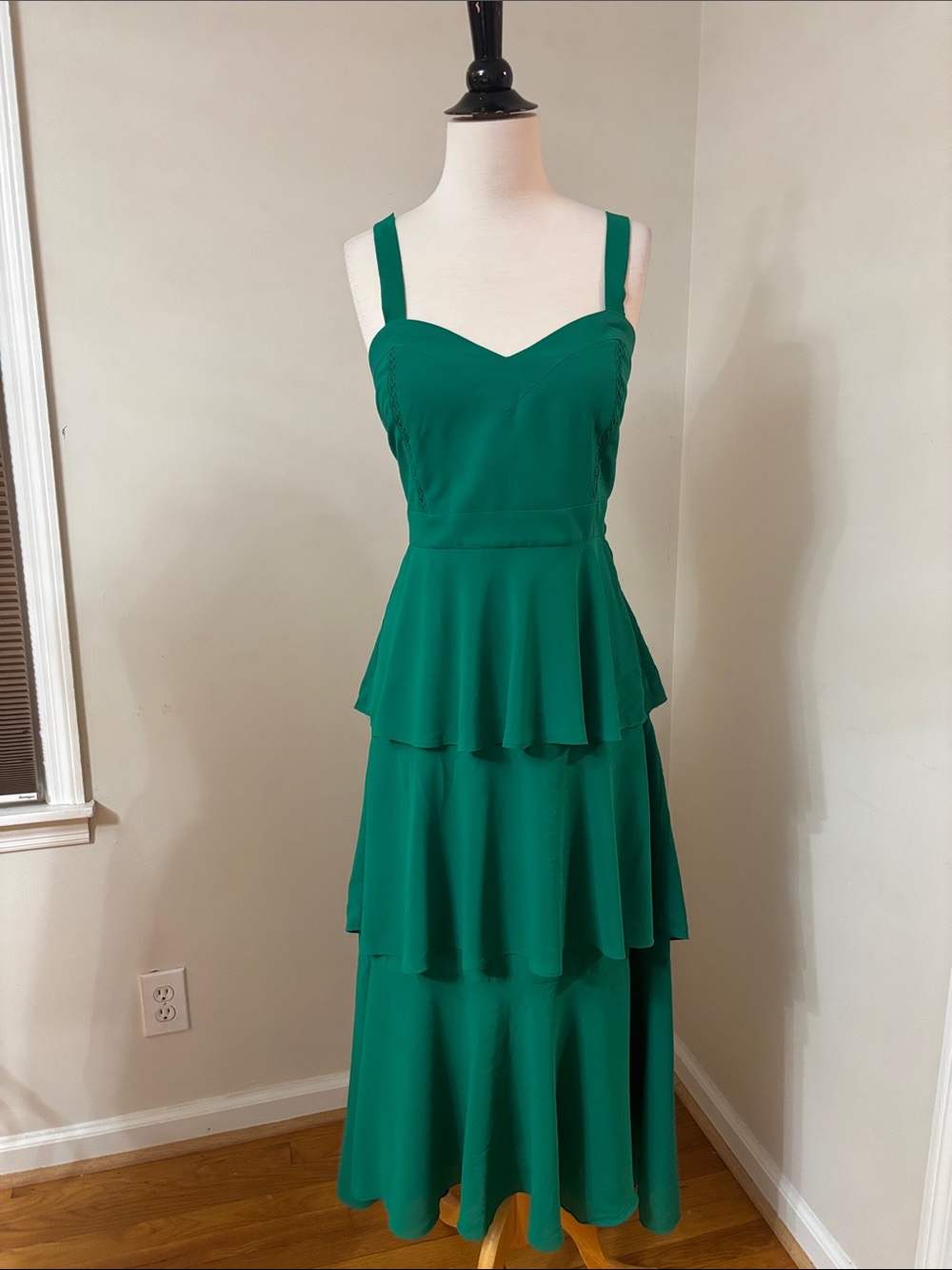 Badgley Mischka Emerald Green Tiered Maxi Dress 8